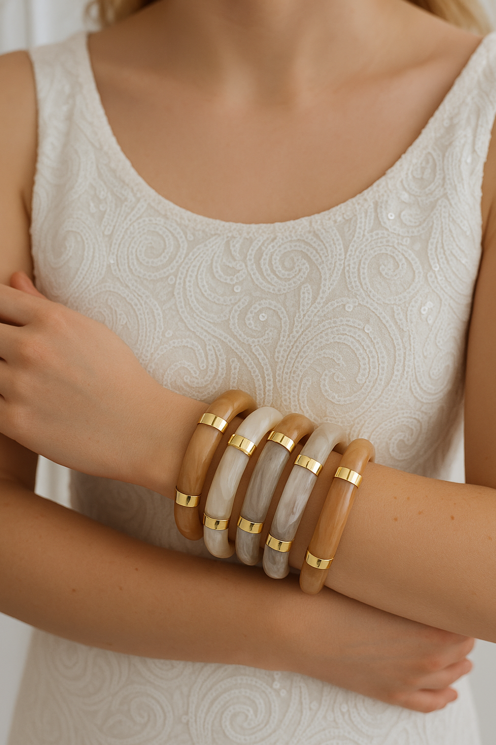 Luxury Resin and Gold-Tone Bangle Set