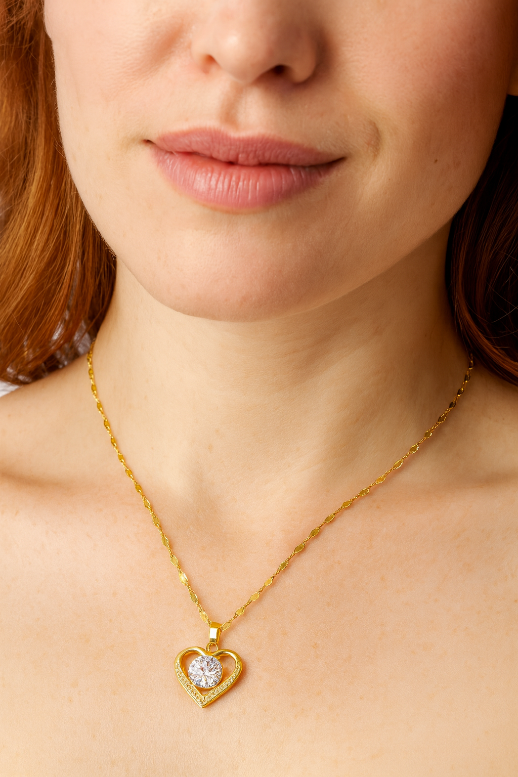 Golden Heart Zircon Pendant Necklace