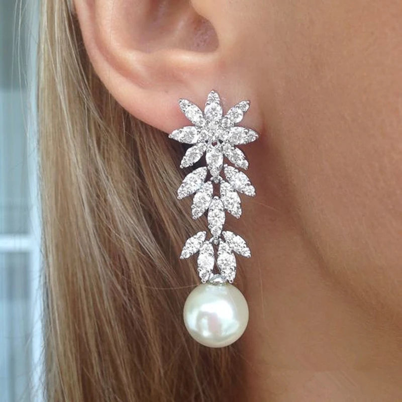 Aurora Crystal Bloom Pearl Earrings