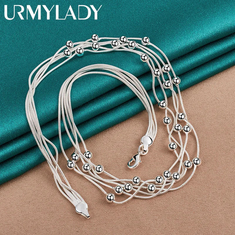 : Sterling Silver Multi-Layer Ball Bead Necklace (925)