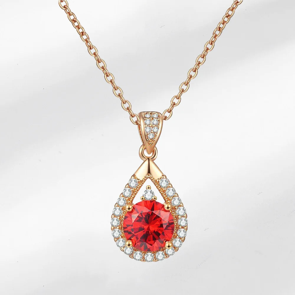 Sterling Silver Teardrop Zircon Pendant Necklace (925)