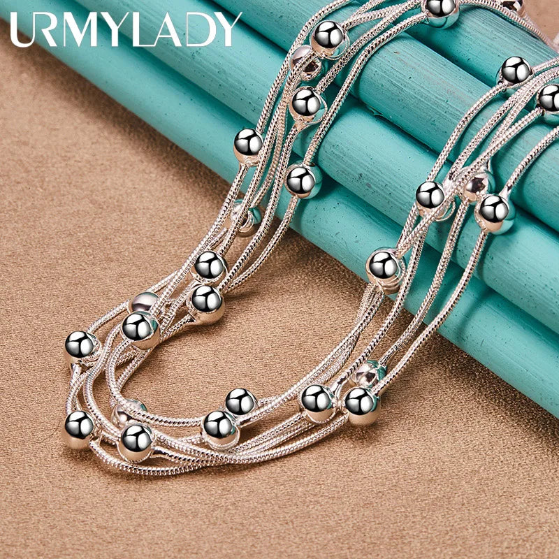 : Sterling Silver Multi-Layer Ball Bead Necklace (925)