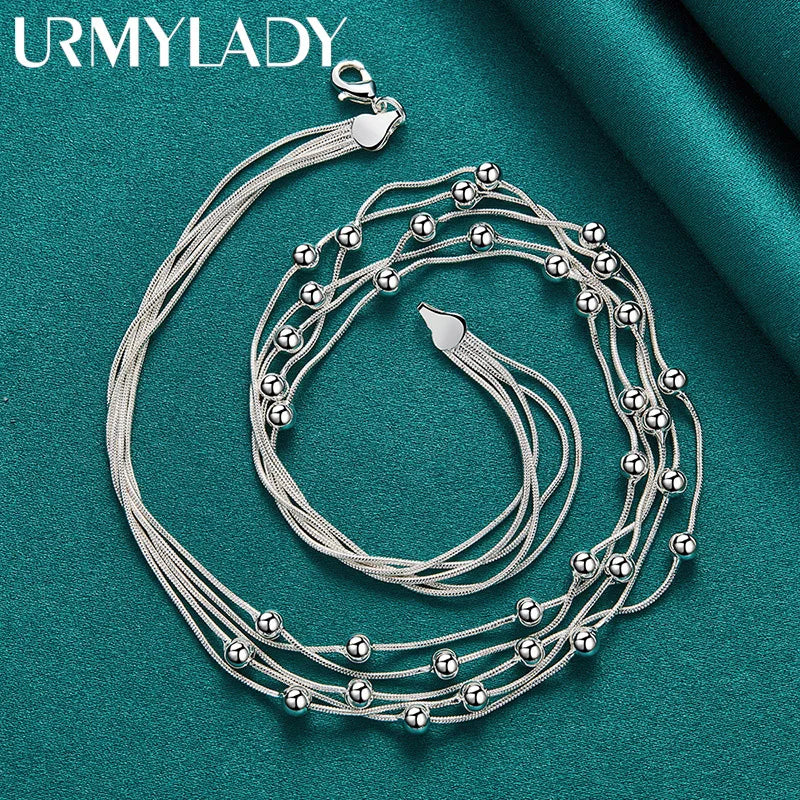 : Sterling Silver Multi-Layer Ball Bead Necklace (925)