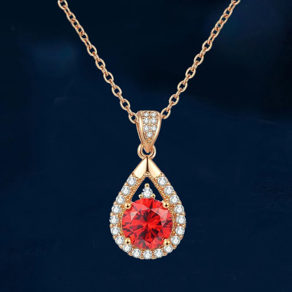 Sterling Silver Teardrop Zircon Pendant Necklace (925)