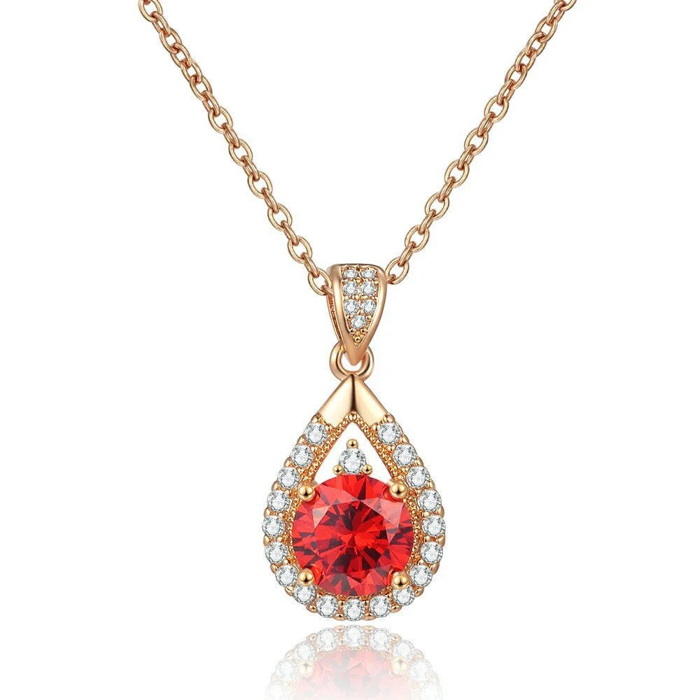 Sterling Silver Teardrop Zircon Pendant Necklace (925)