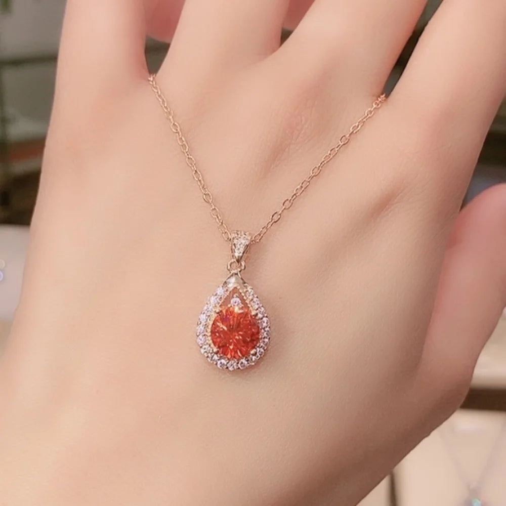 Sterling Silver Teardrop Zircon Pendant Necklace (925)