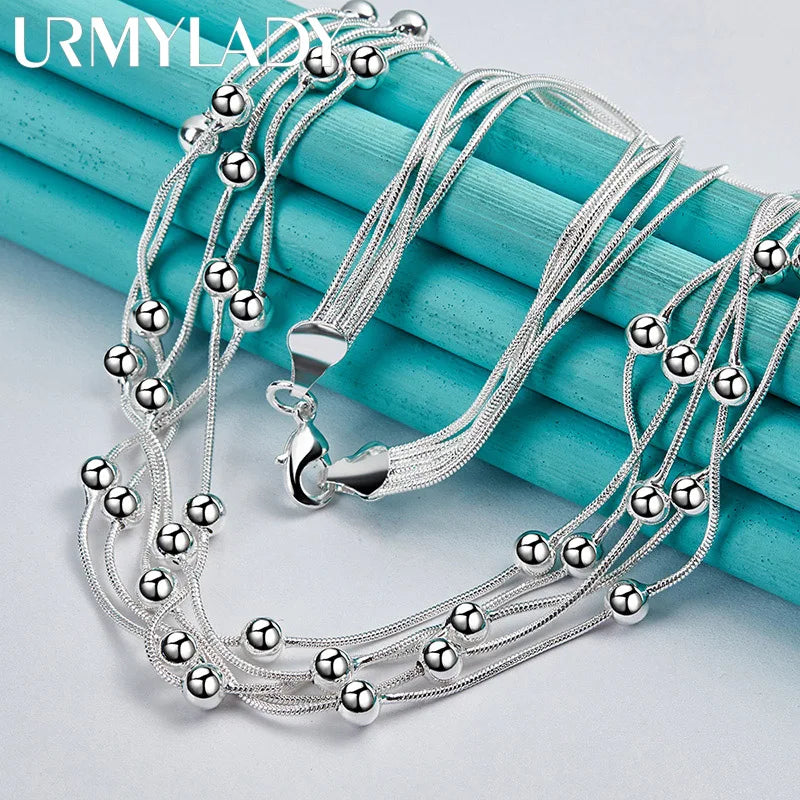 : Sterling Silver Multi-Layer Ball Bead Necklace (925)